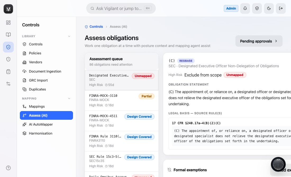 Assess obligations — prioritized obligation workspace with mapping agent assist