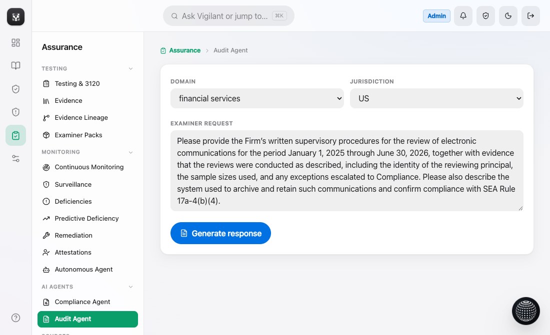 Audit Agent — draft evidence-backed responses for examiner requests